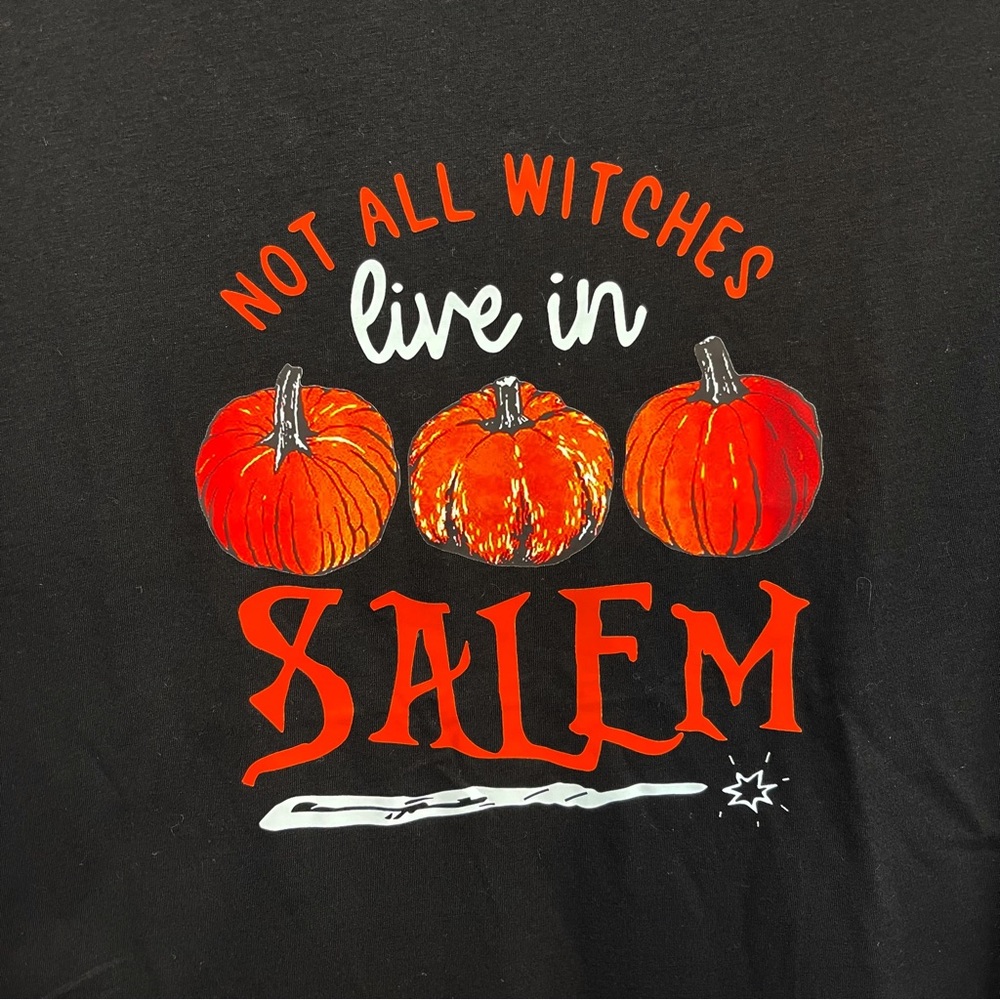 Not All Witches Live In Salem Tee Shirt Top Black Halloween Fall - Picture 4 of 8